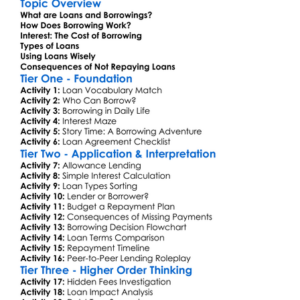 Loans And Borrowings Worksheet Activity Booklet