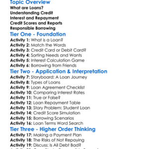 Loans And Credit Worksheet Activity Booklet