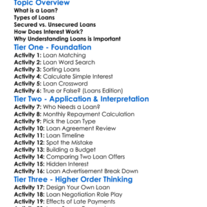 Loans And Their Types Worksheet Activity Booklet