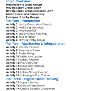 Lobby Groups And Law Worksheet Activity Booklet
