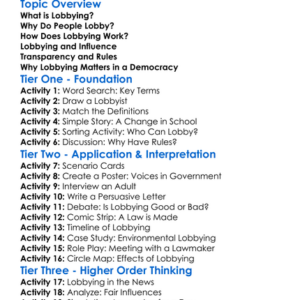 Lobbying And Influence In Law Worksheet Activity Booklet