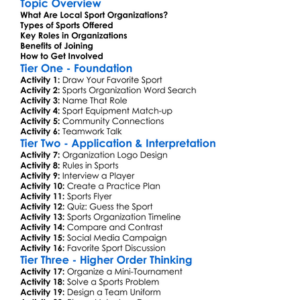 Local Sport Organizations Worksheet Activity Booklet