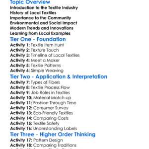 Local Textile Industry Study Worksheet Activity Booklet