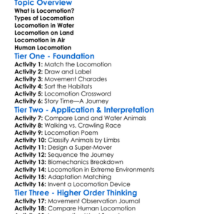 Locomotion Methods Worksheet Activity Booklet
