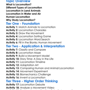 Locomotion Types Worksheet Activity Booklet