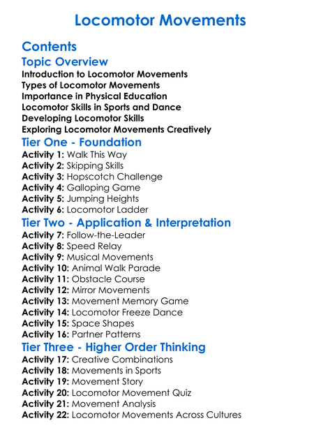 Locomotor Movements Worksheet Activity Booklet