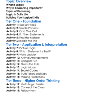 Logic And Reasoning Worksheet Activity Booklet