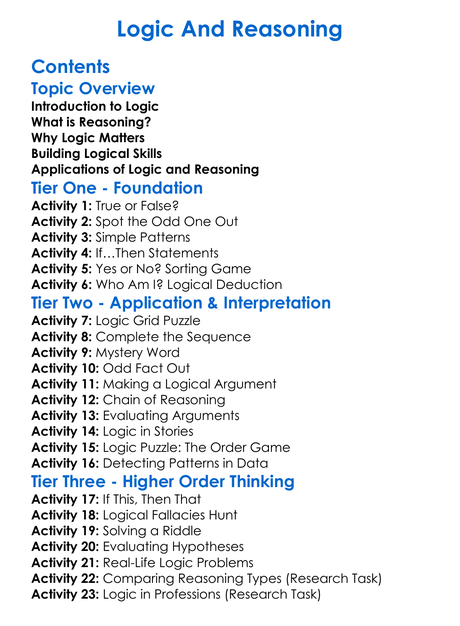Logic And Reasoning Worksheet Activity Booklet