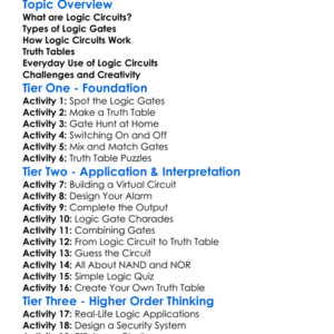 Logic Circuits Worksheet Activity Booklet