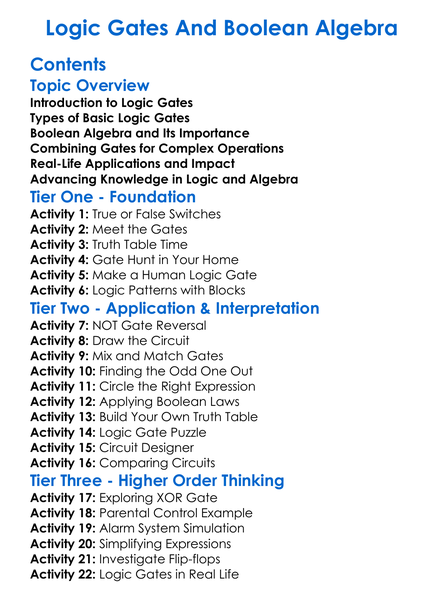 Logic Gates And Boolean Algebra Worksheet Activity Booklet