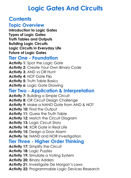 Logic Gates And Circuits Worksheet Activity Booklet