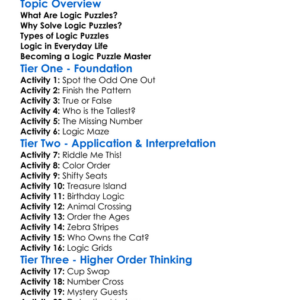 Logic Puzzles Worksheet Activity Booklet
