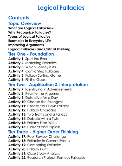 Logical Fallacies Worksheet Activity Booklet
