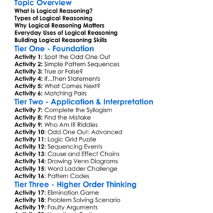 Logical Reasoning Worksheet Activity Booklet