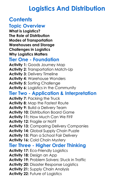 Logistics And Distribution Worksheet Activity Booklet