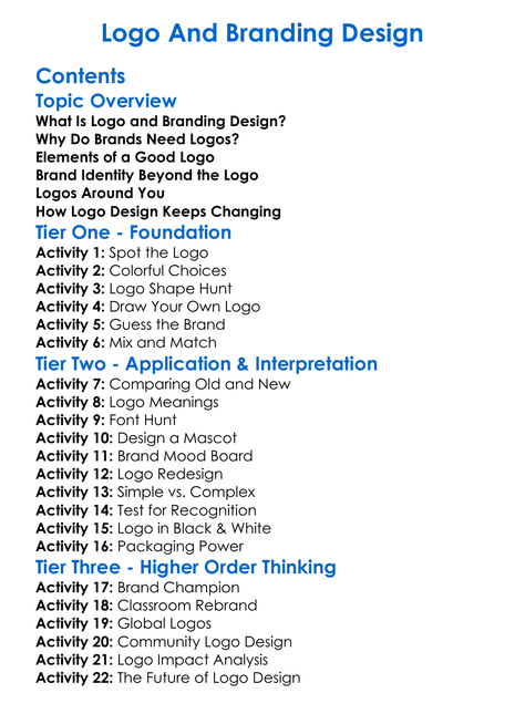 Logo And Branding Design Worksheet Activity Booklet