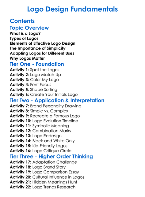 Logo Design Fundamentals Worksheet Activity Booklet