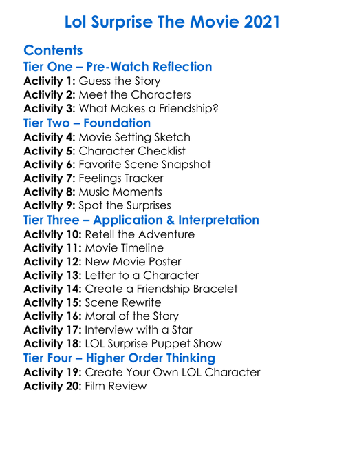 Lol Surprise The Movie 2021 Worksheet Activity Booklet