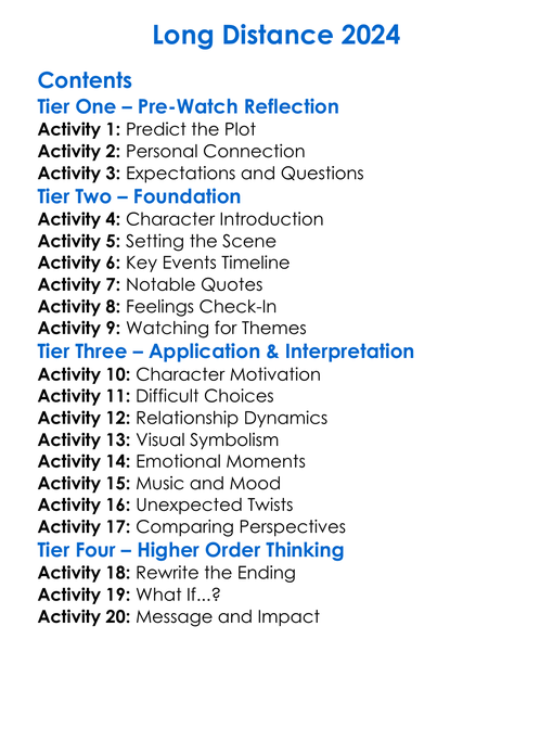 Long Distance 2024 Worksheet Activity Booklet