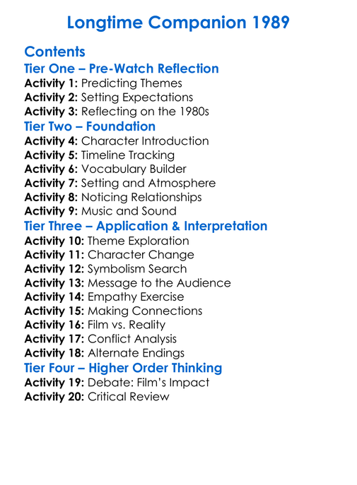 Longtime Companion 1989 Worksheet Activity Booklet