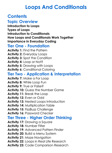Loops And Conditionals Worksheet Activity Booklet
