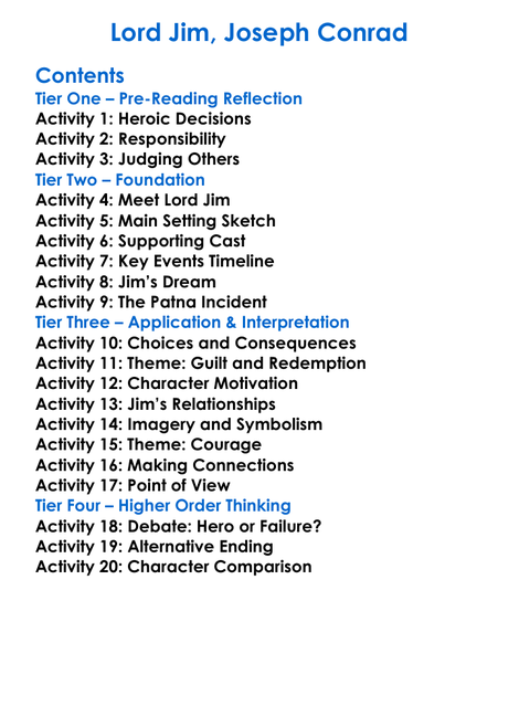 Lord Jim Joseph Conrad Worksheet Activity Booklet