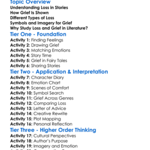 Loss And Grief In Literature Worksheet Activity Booklet