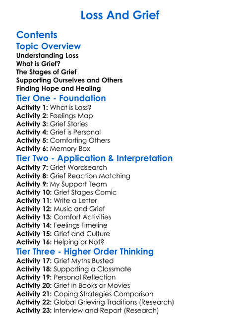 Loss And Grief Worksheet Activity Booklet
