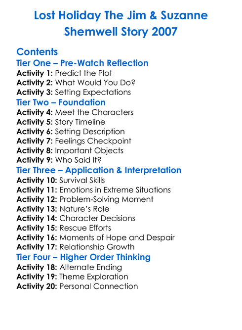 Lost Holiday The Jim Suzanne Shemwell Story 2007 Worksheet Activity Booklet