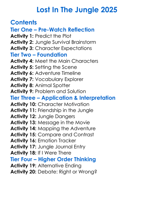 Lost In The Jungle 2025 Worksheet Activity Booklet