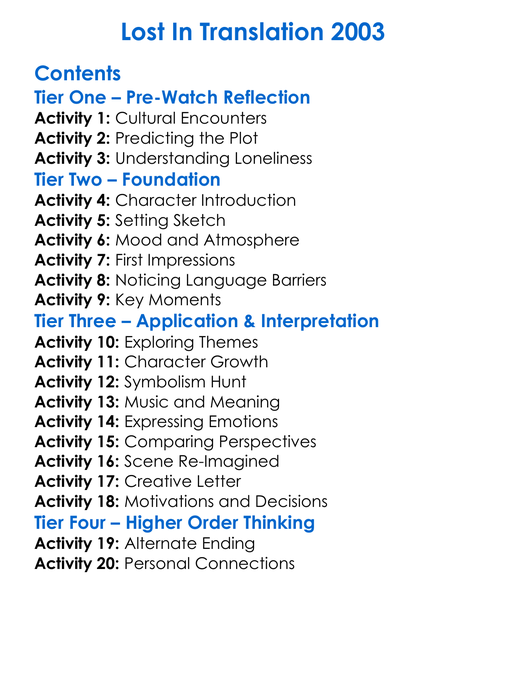 Lost In Translation 2003 Worksheet Activity Booklet