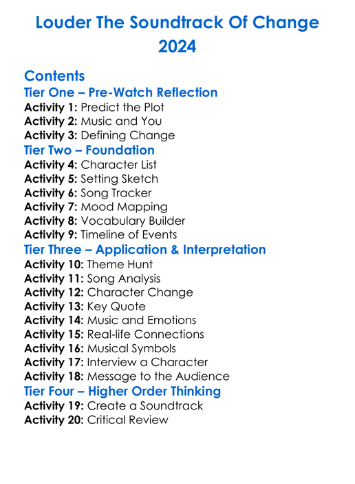 Louder The Soundtrack Of Change 2024 Worksheet Activity Booklet