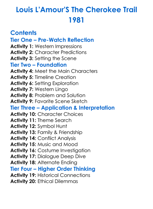 Louis Lamours The Cherokee Trail 1981 Worksheet Activity Booklet