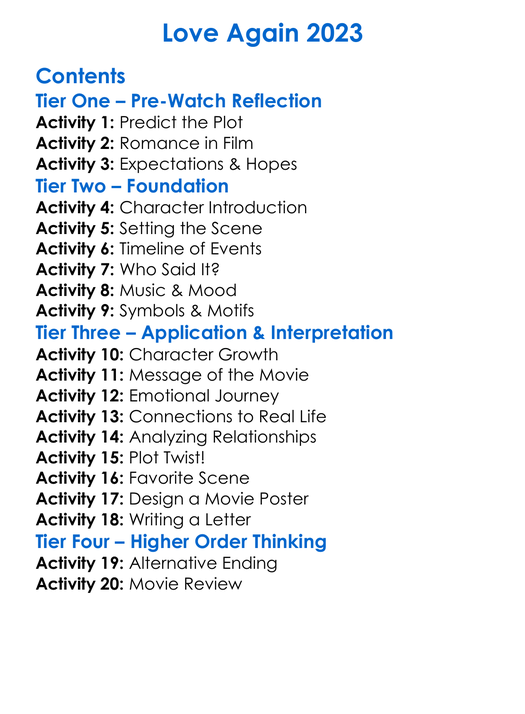 Love Again 2023 Worksheet Activity Booklet