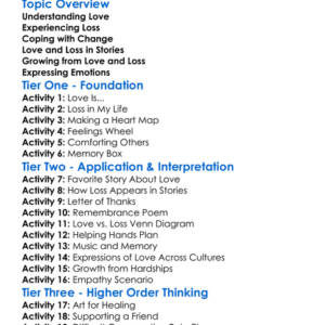 Love And Loss Worksheet Activity Booklet