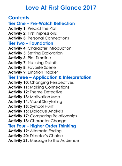 Love At First Glance 2017 Worksheet Activity Booklet