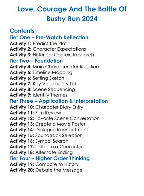 Love Courage And The Battle Of Bushy Run 2024 Worksheet Activity Booklet