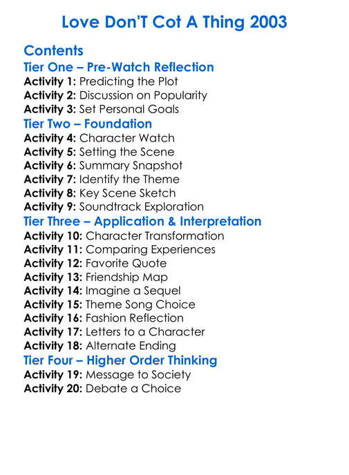 Love Dont Cot A Thing 2003 Worksheet Activity Booklet