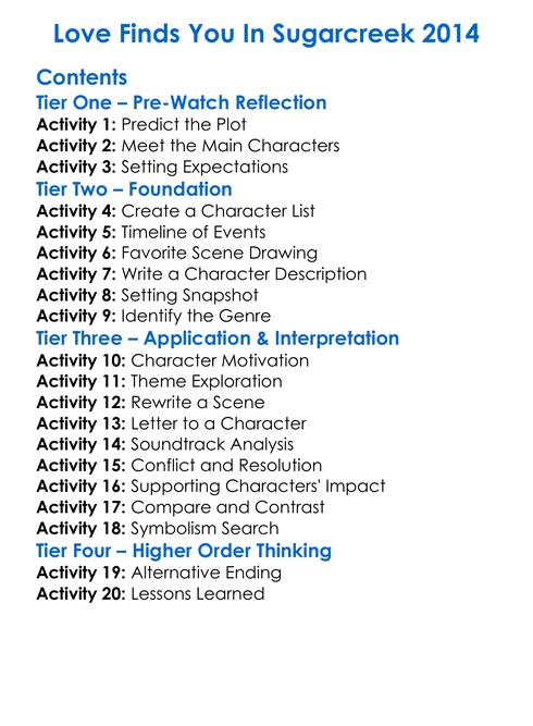 Love Finds You In Sugarcreek 2014 Worksheet Activity Booklet