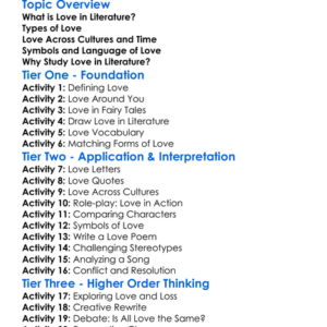 Love In Literature Worksheet Activity Booklet