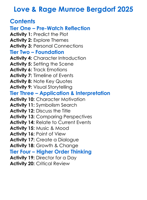 Love Rage Munroe Bergdorf 2025 Worksheet Activity Booklet