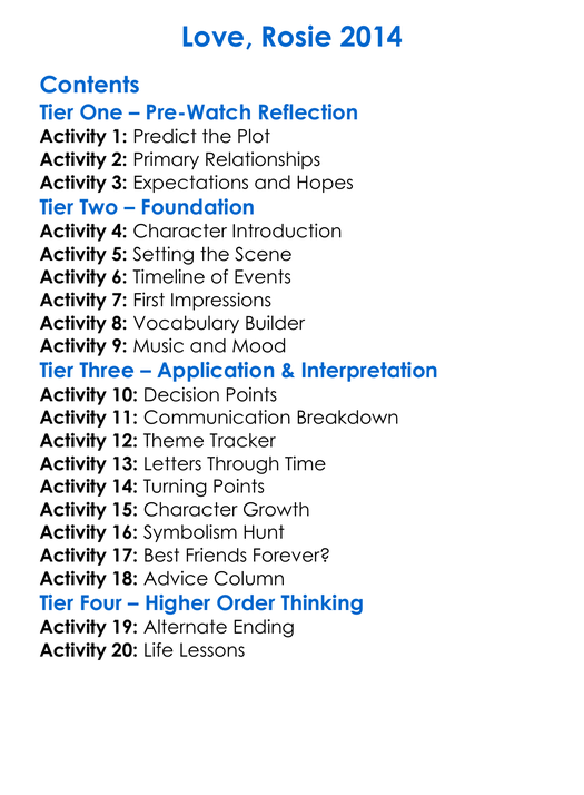 Love Rosie 2014 Worksheet Activity Booklet