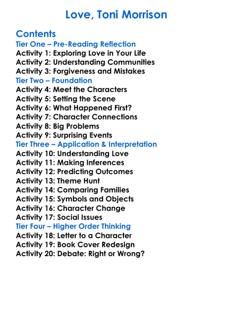 Love Toni Morrison Worksheet Activity Booklet