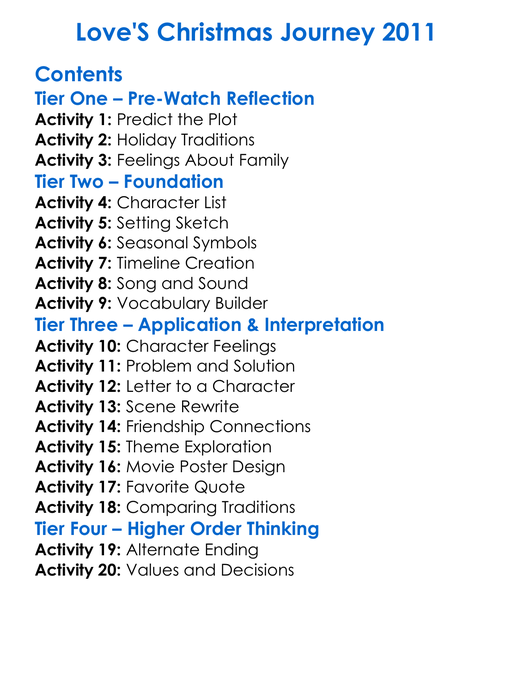 Loves Christmas Journey 2011 Worksheet Activity Booklet