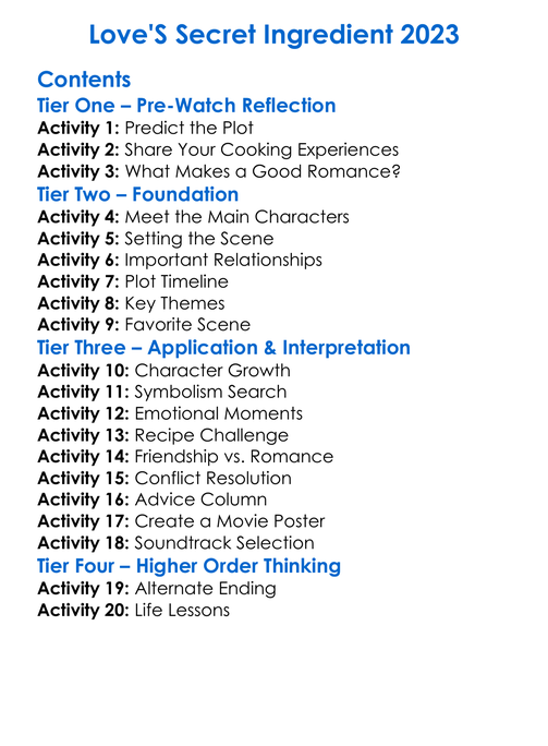 Loves Secret Ingredient 2023 Worksheet Activity Booklet