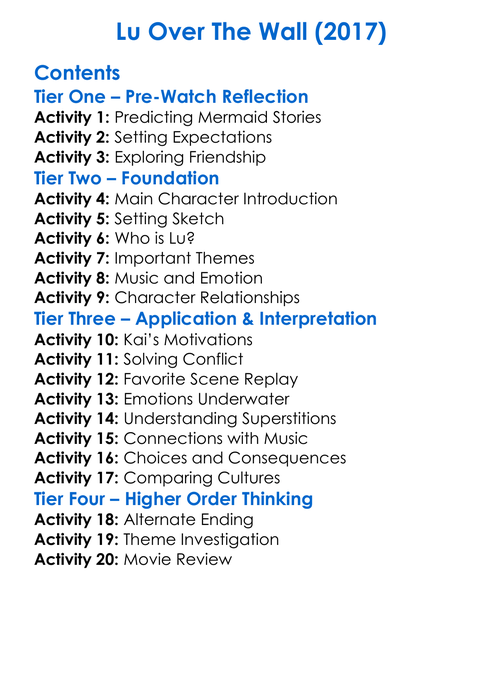 Lu Over The Wall 2017 Worksheet Activity Booklet