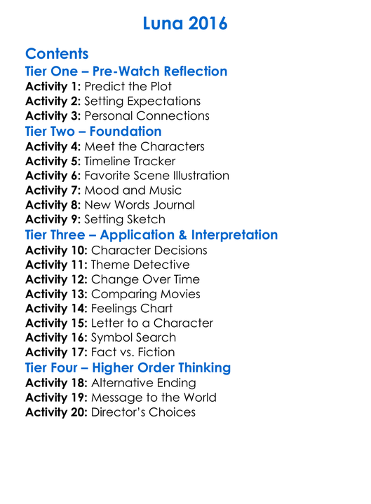 Luna 2016 Worksheet Activity Booklet