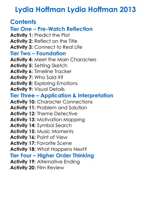 Lydia Hoffman Lydia Hoffman 2013 Worksheet Activity Booklet