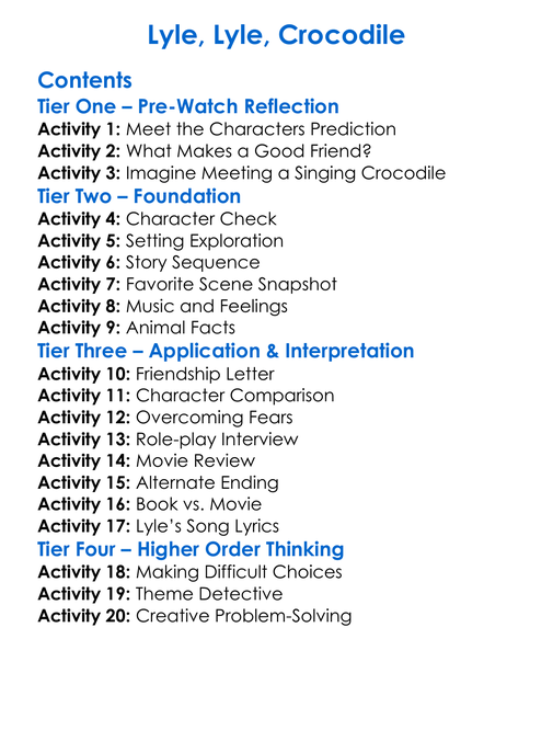 Lyle Lyle Crocodile Worksheet Activity Booklet
