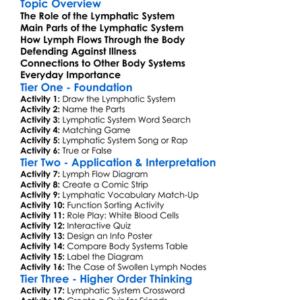 Lymphatic System Overview Worksheet Activity Booklet